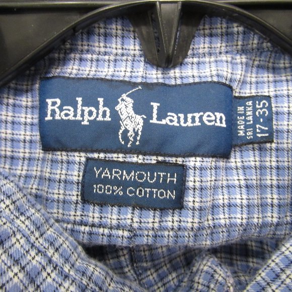 Ralph Lauren Mens Shirt Sz 17/35 Blue Plaid Button - Picture 10 of 11